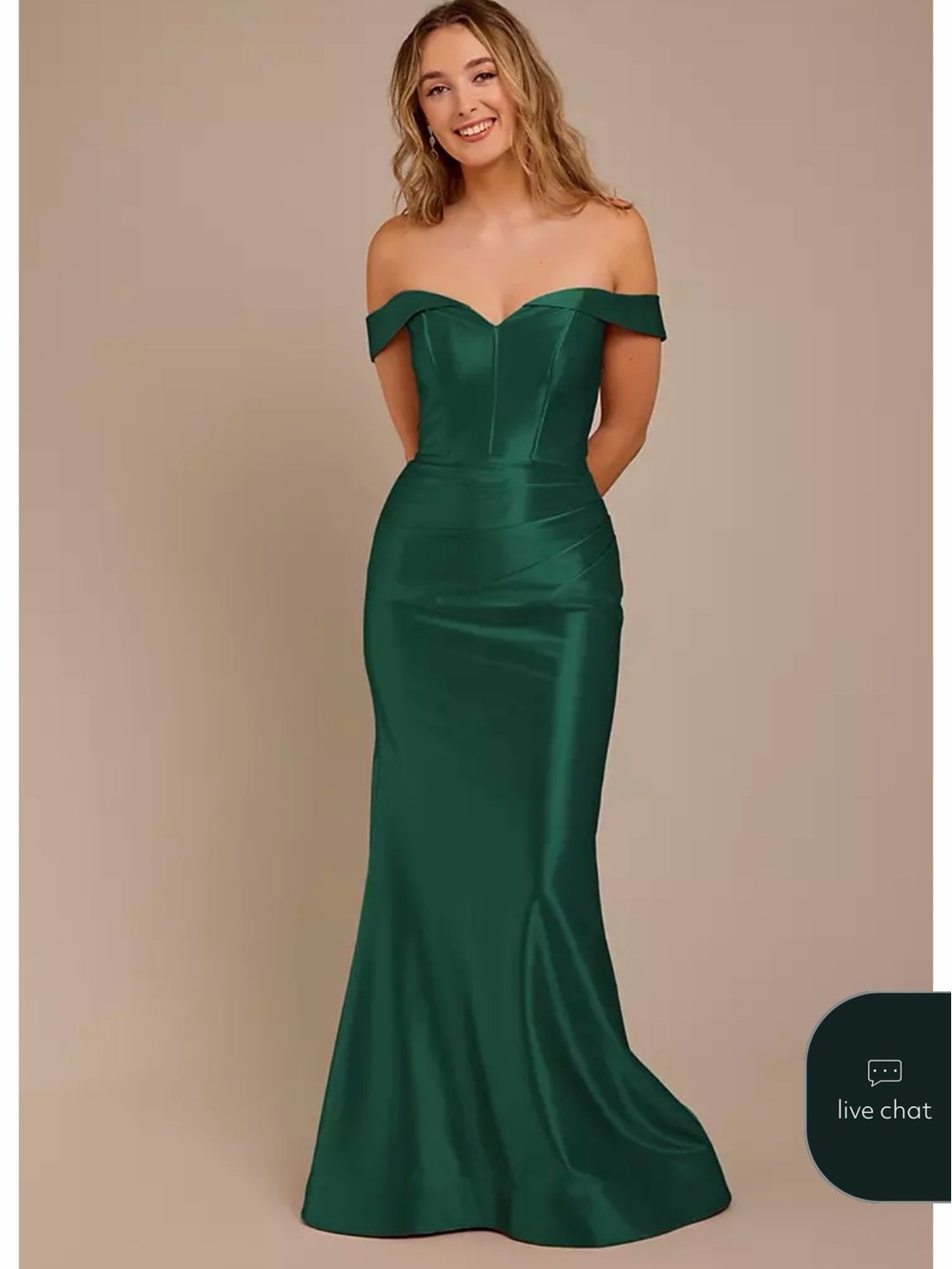 Off-Shoulder Emerald Green Satin Evening Dress
